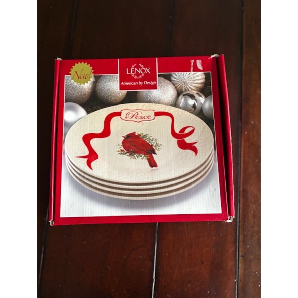 Lenox Winter Greetings Cardinal Accent Plates‎ Set of 4 Peace 9.5 Holiday